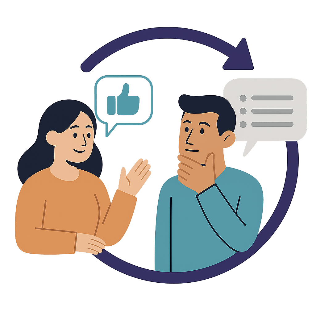 Illustration showing two people exchanging feedback